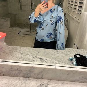 L’ Academie off the shoulder blue floral blouse top XS